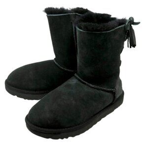 UGG CLASSIC SHORT KRISTABELLE BLACK SUEDE SHEARLING LINE LACE TASSEL BOOTS US 8